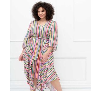 ELOQUII Elements Striped Kimono Sleeve Maxi Dress